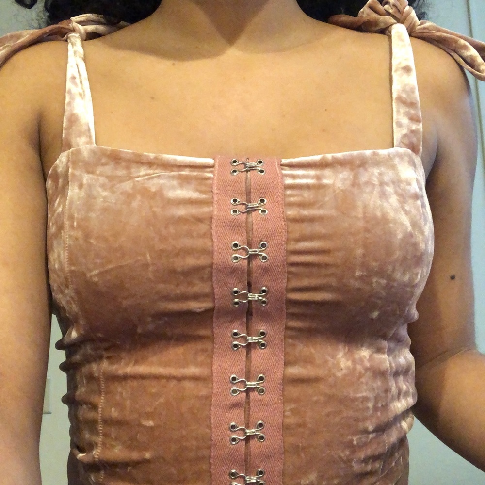 Pink velvet corset crop top